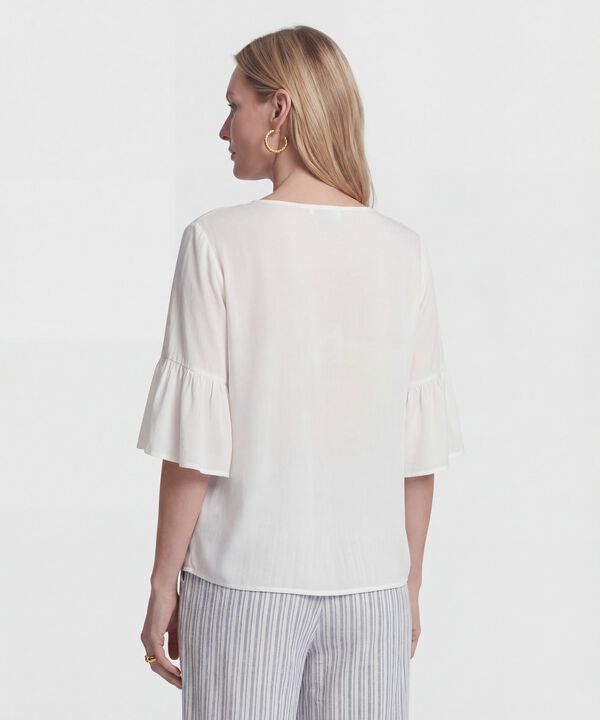 Blusa Cuello En V Con Manga Volante Mujer