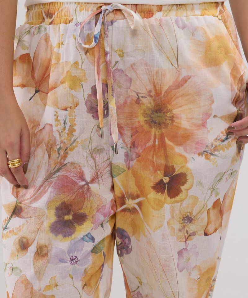 Pantalón Estampado En Lino Con Vena