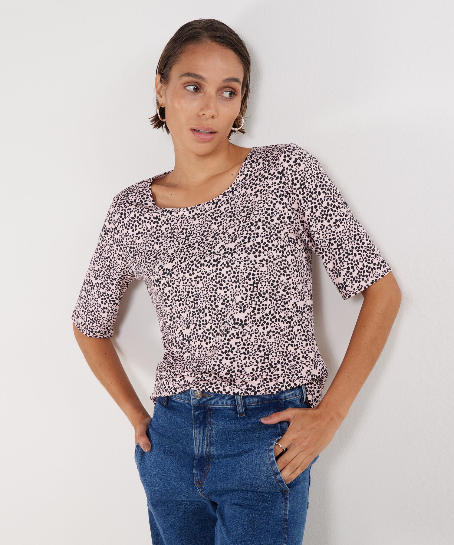 Camiseta Manga 3/4  Cuello Redondo  Estampada