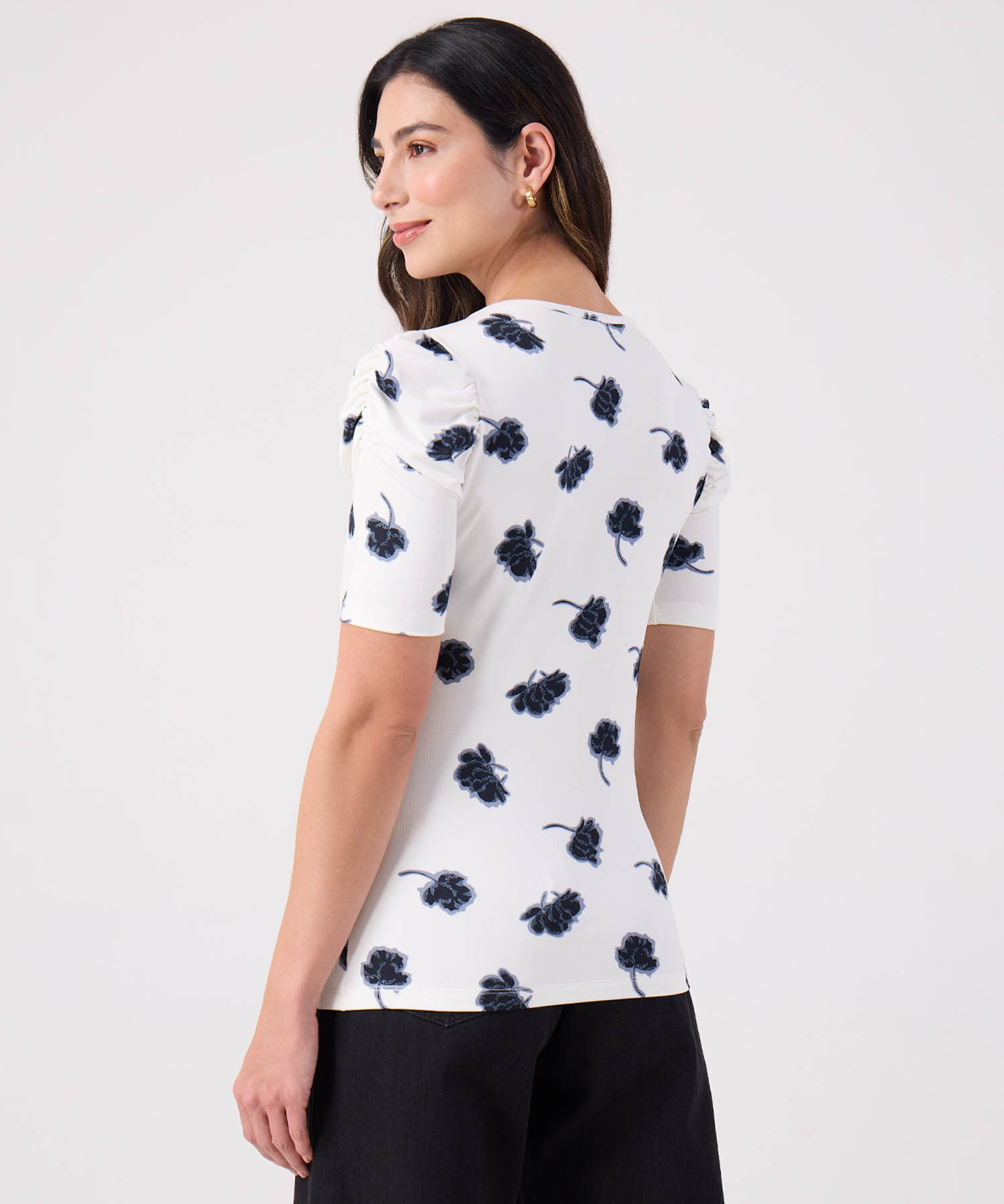 Camiseta Manga Corta Con Ruche Estampada