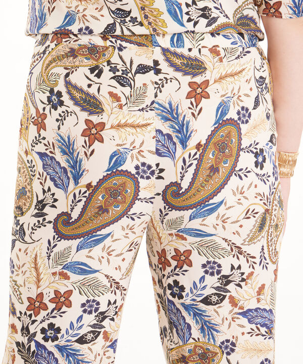Pantalon Estampado Fluido Con Elastico En Cintura