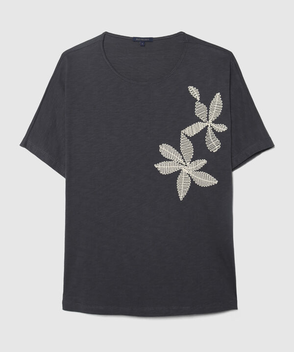 Camiseta Manga Corta Unicolor Con Bordado