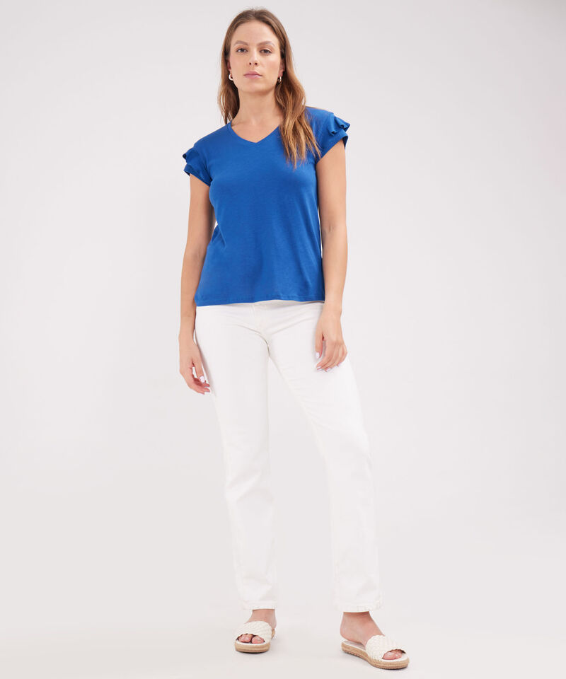 Camiseta Unicolor, Cuello En V Manga Corta