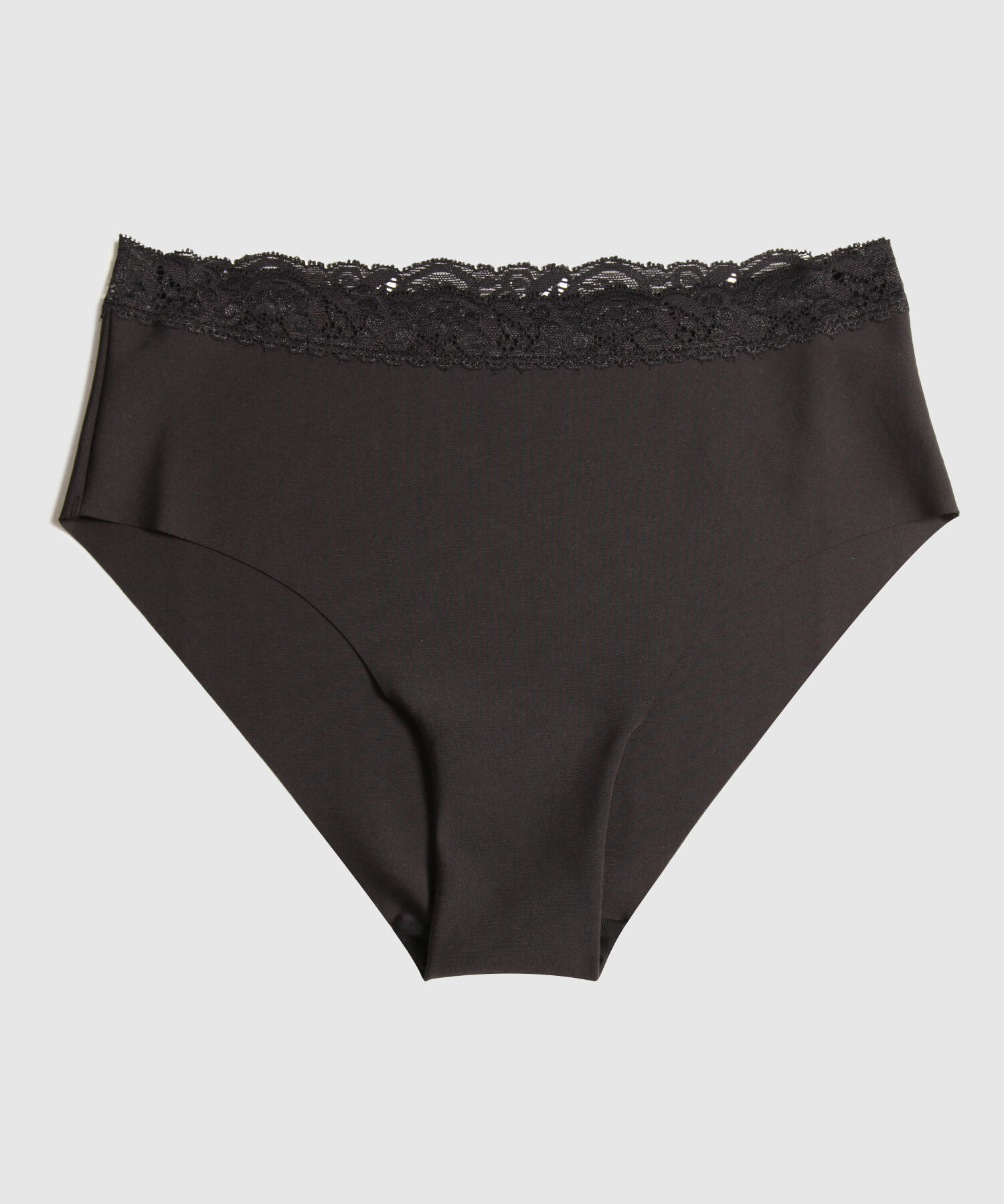 Panty Clásico Unicolor En Microfibra, Tiro Alto Con Encaje