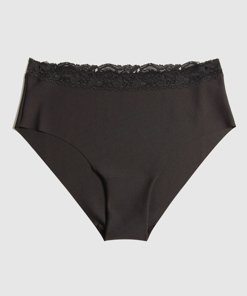 Panty Clásico Unicolor En Microfibra, Tiro Alto Con Encaje