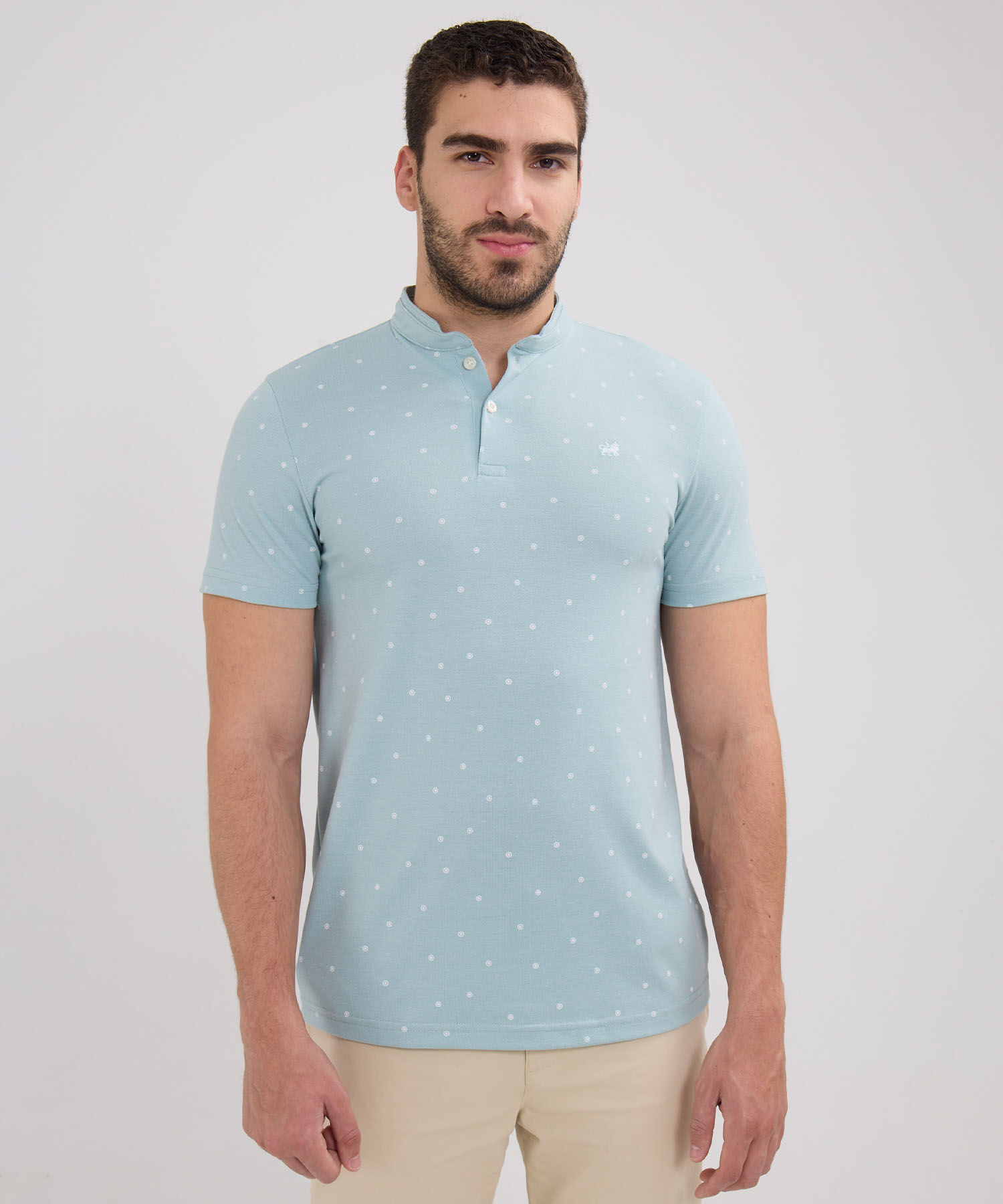 Polo Estampada, Cuello Mao Sin Bolsillo