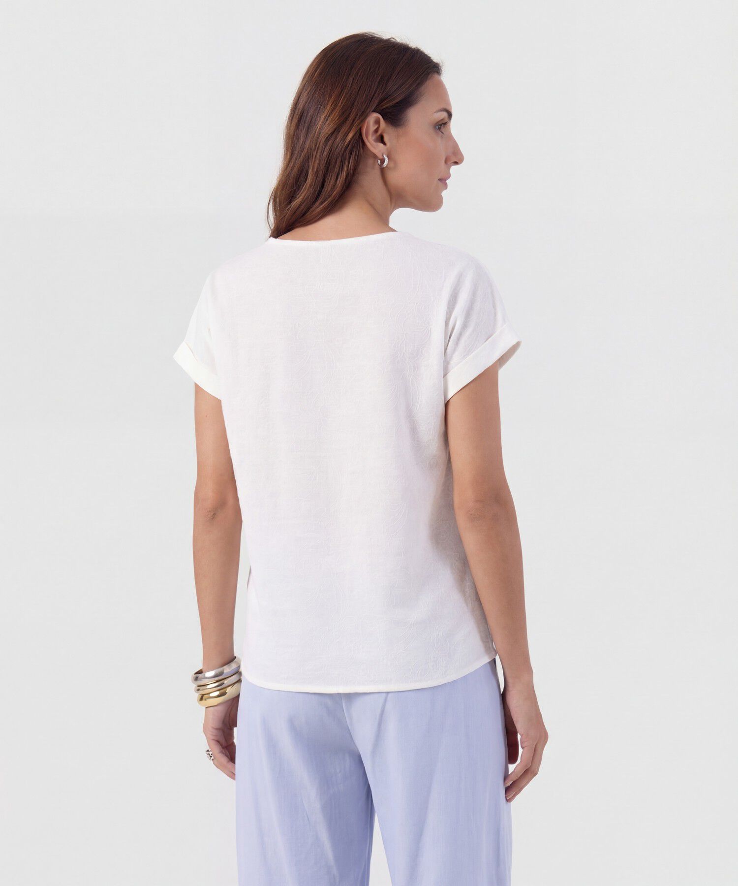 Blusa De Corte Lineal Y Manga Doblada