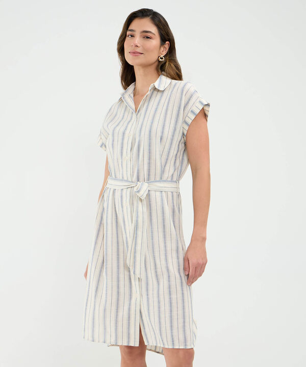 Vestido a Rayas en Efecto Lino image number null