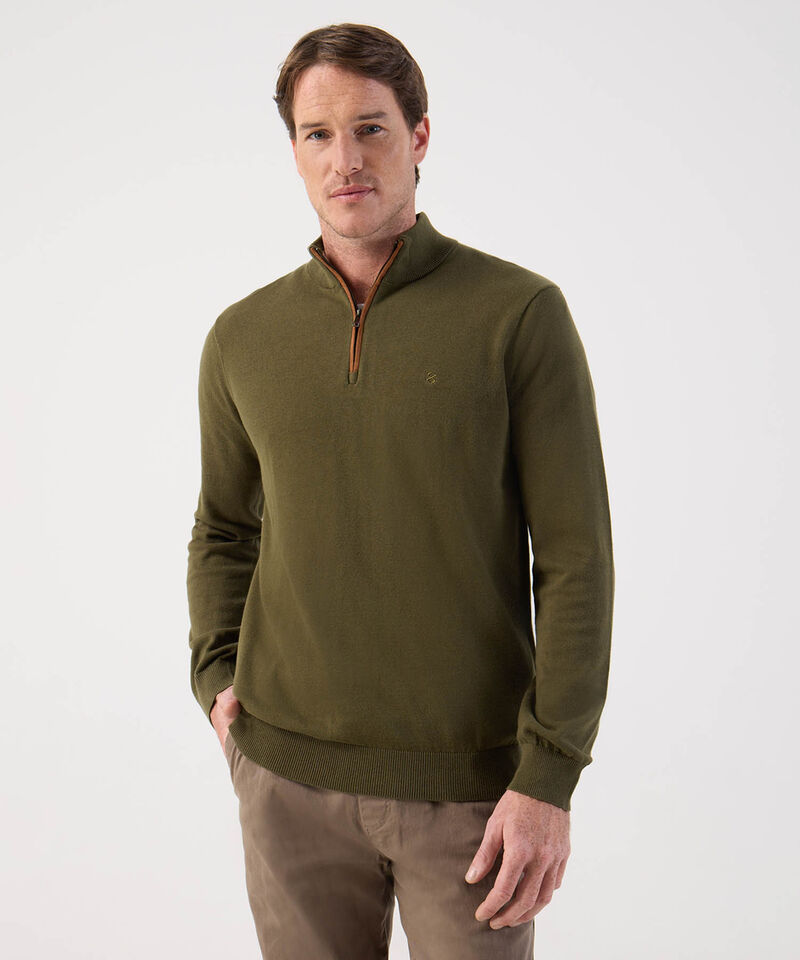 Buzo de Tejido Liso con Cuello Alto y Cremallera Para Hombre