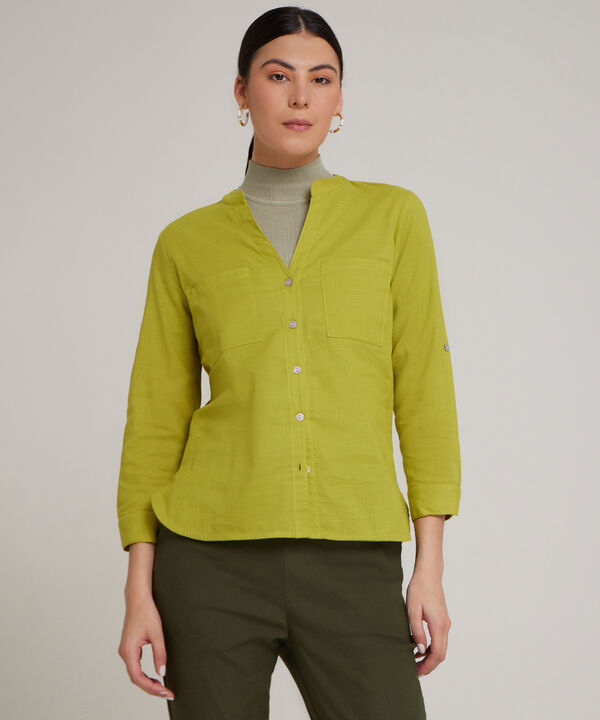 Blusa  Manga Larga Con Bolsillo Unicolor image number null