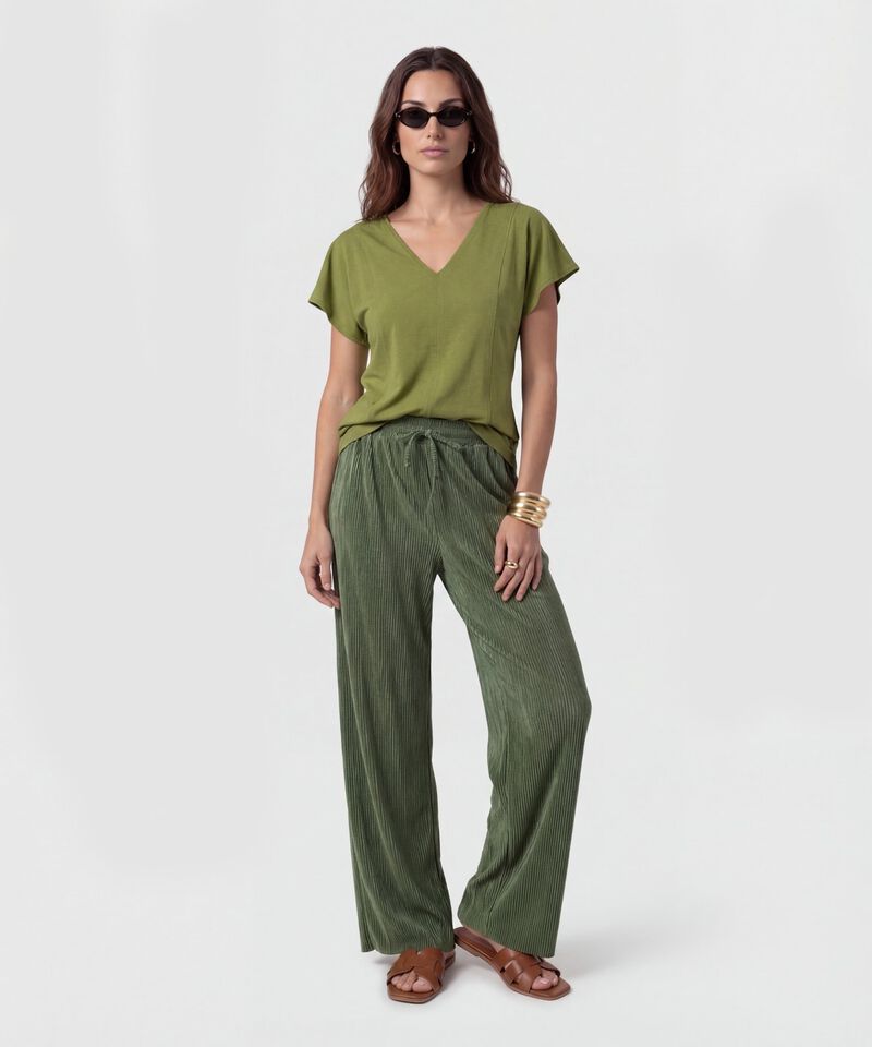 Pantal&oacute;n Wide Leg Plisado Para Mujer