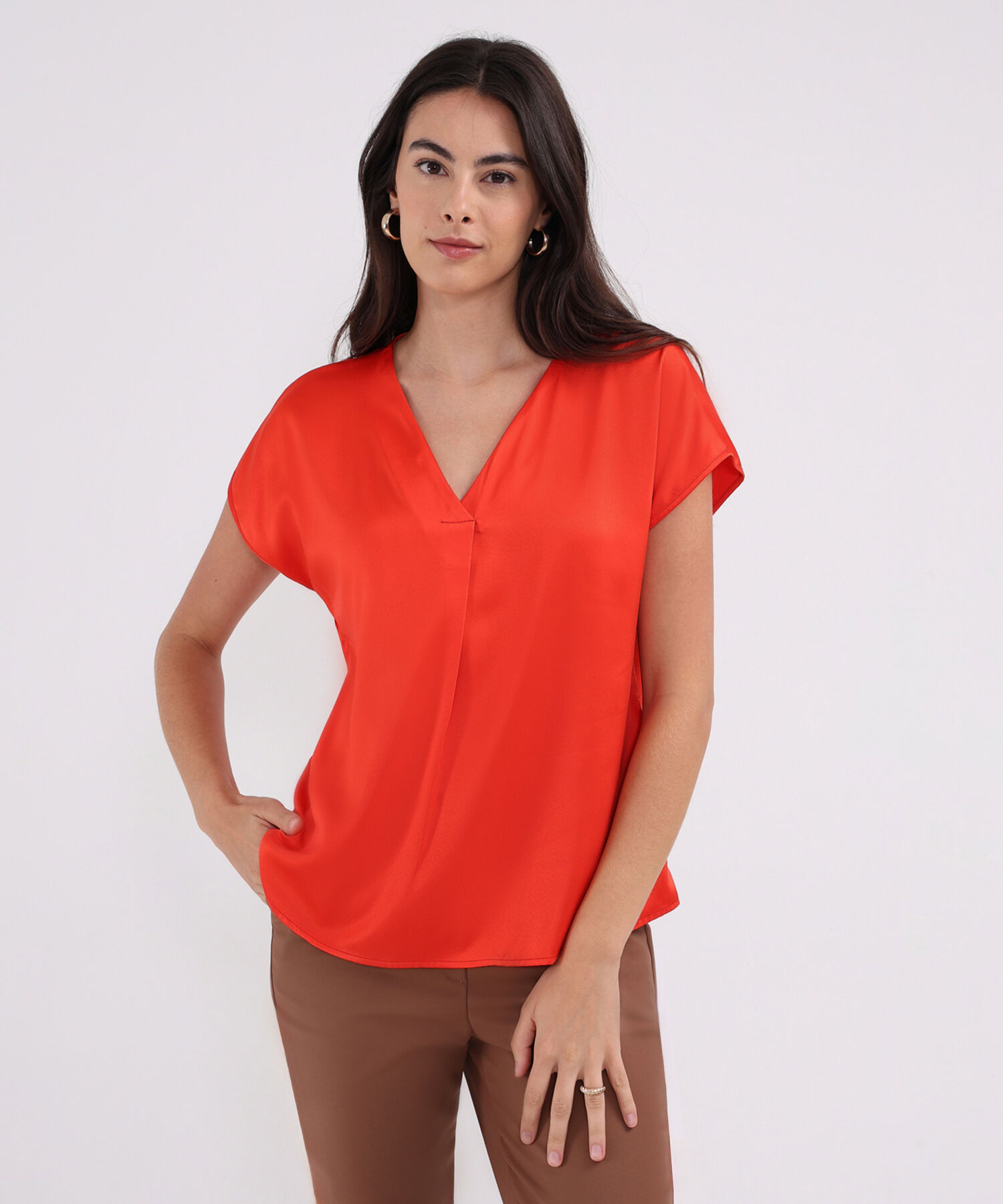 Blusa Manga Corta Rodada Con Escote En V