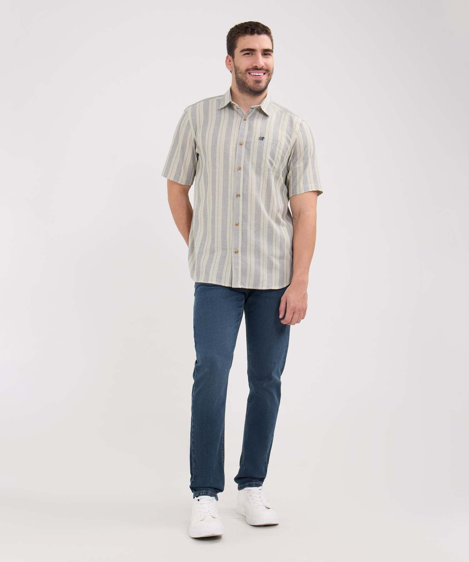 Camisa Preteñida, Manga Corta Con Bolsillo