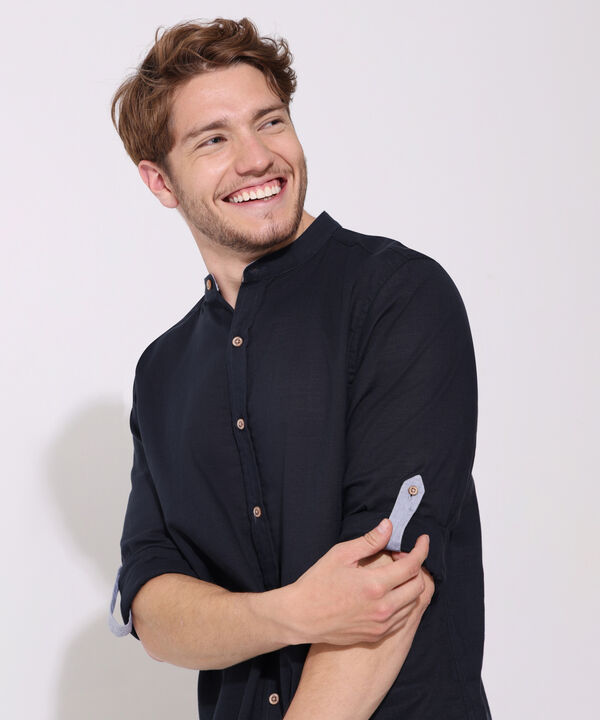 Camisa Manga Larga Cuello Neru Unicolor