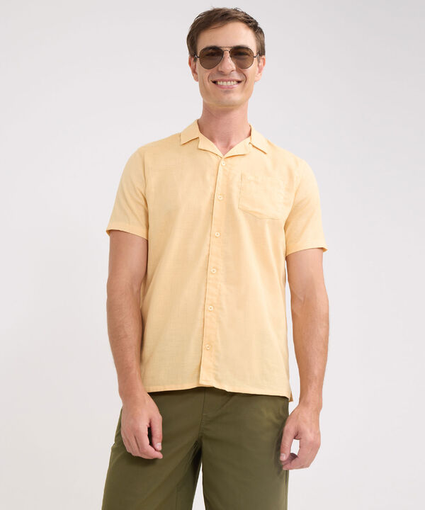 Camisa Manga Corta Cuello Resort Unicolor Con Bolsillo image number null