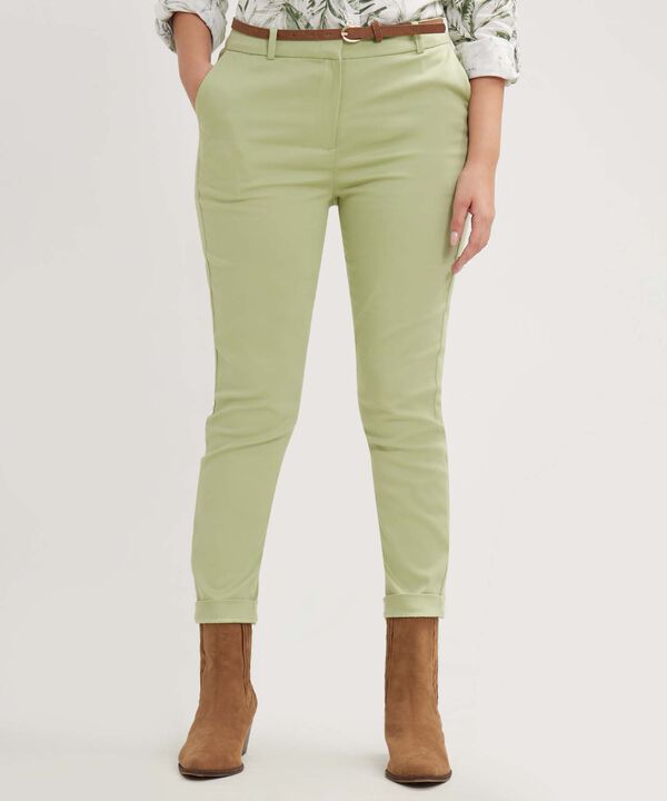 Pantalon Chino Unicolor  Con Cinturon