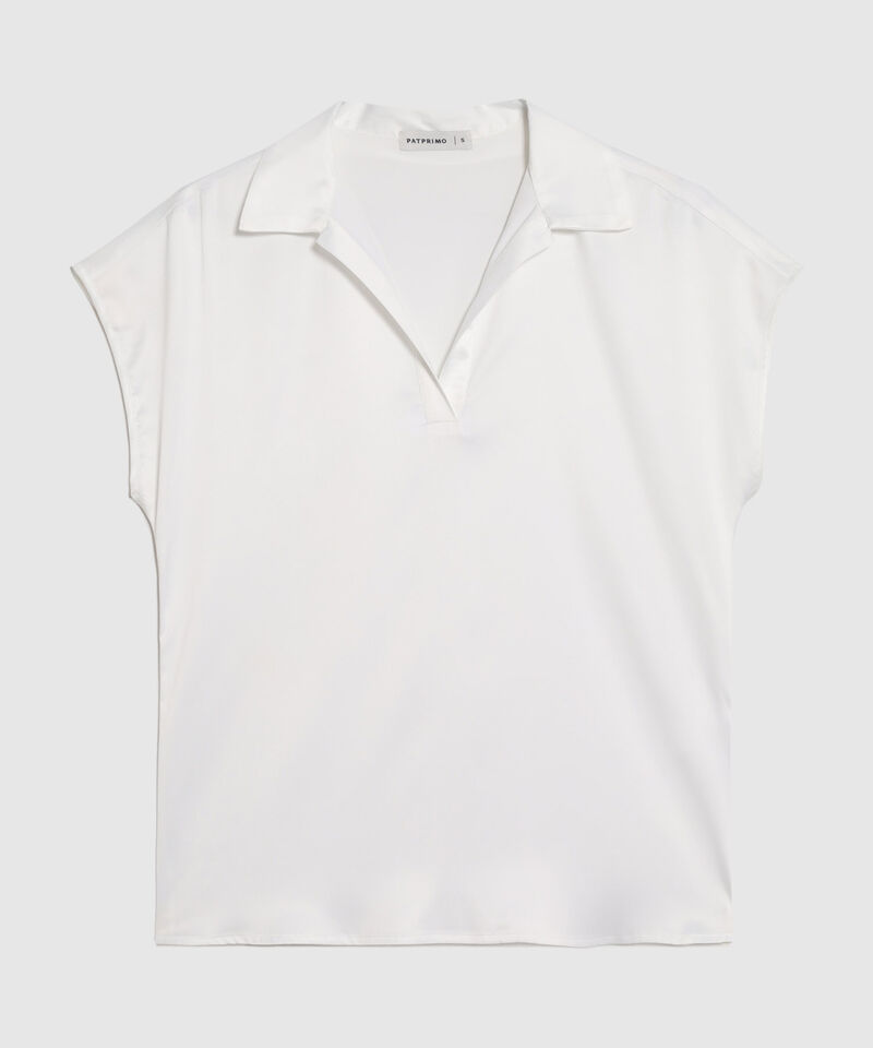 Blusa Unicolor De Cuello Camisero En V Para Mujer