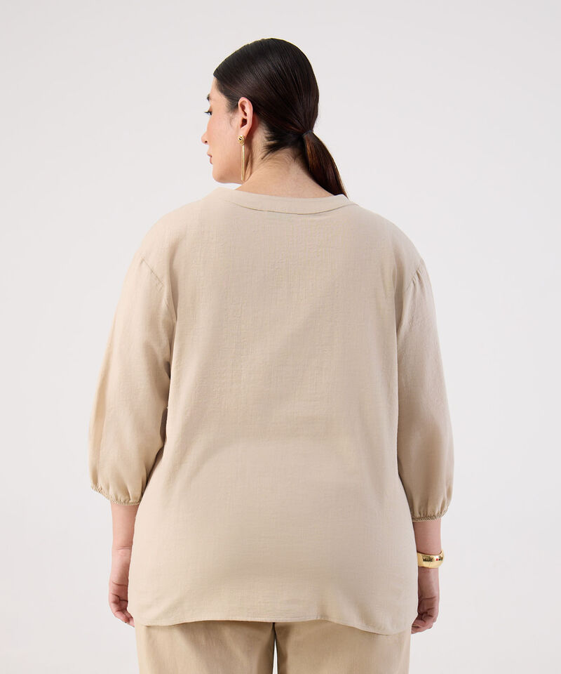 Blusa Unicolor Manga 3/4 Para Mujer Curvy