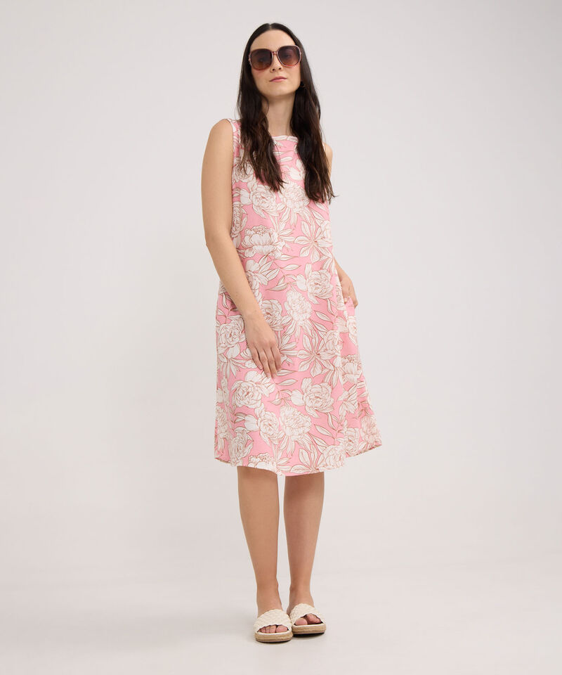 Vestido Estampado Manga Sisa Con Bolsillos Laterales