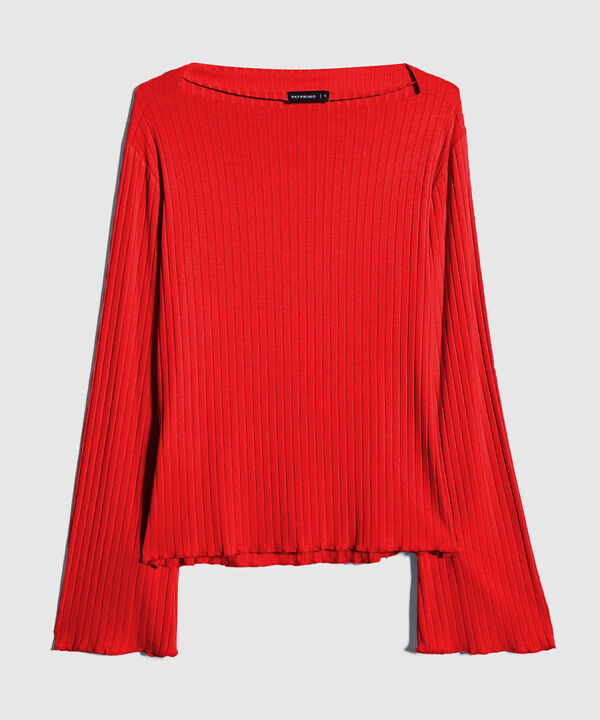 Camiseta Unicolor Textura, Manga Larga Acampanada