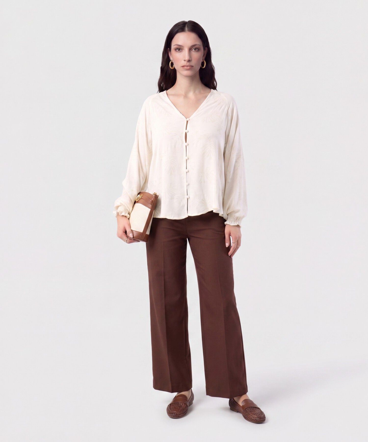 Blusa Botonadura y Escote en V para Mujer
