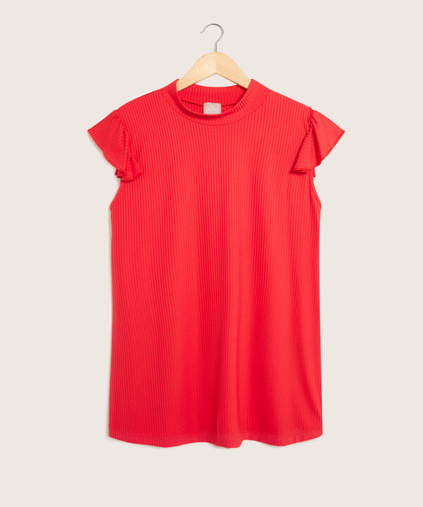 Camiseta Unicolor Manga Sisa Con Bolero Y Cuello Semi Alto