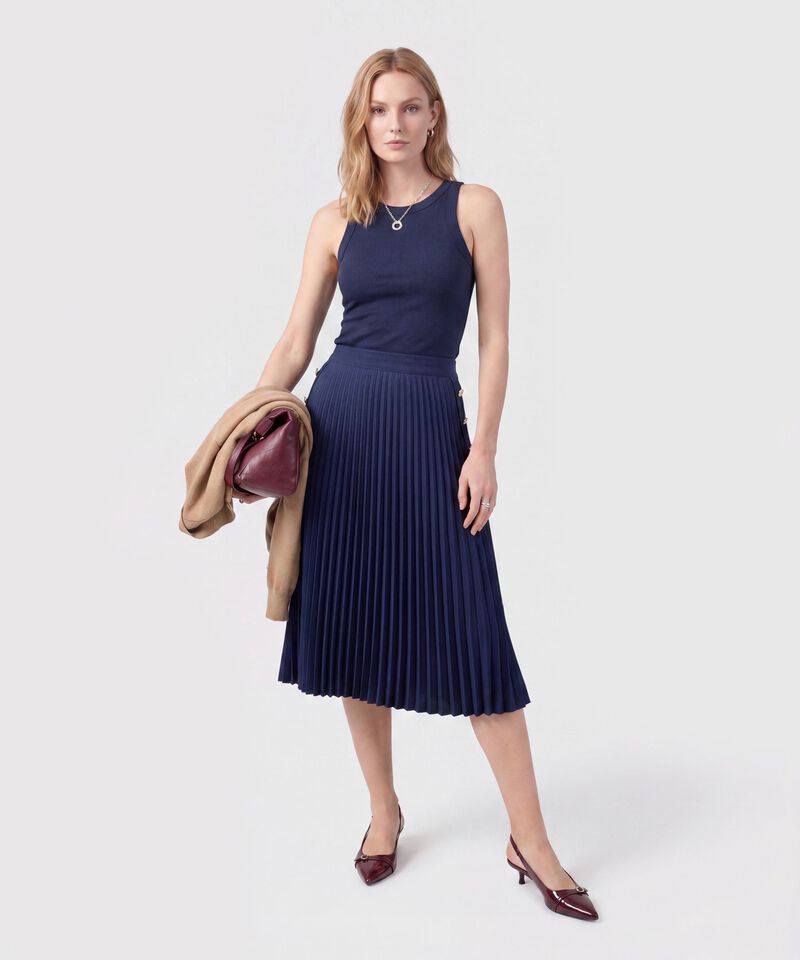Falda Midi Plisada Con Botones Mujer