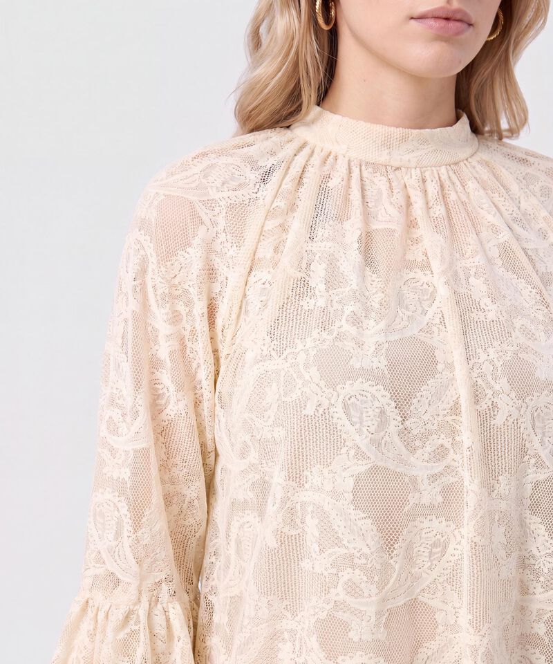 Blusa Encaje Manga Volante Para Mujer