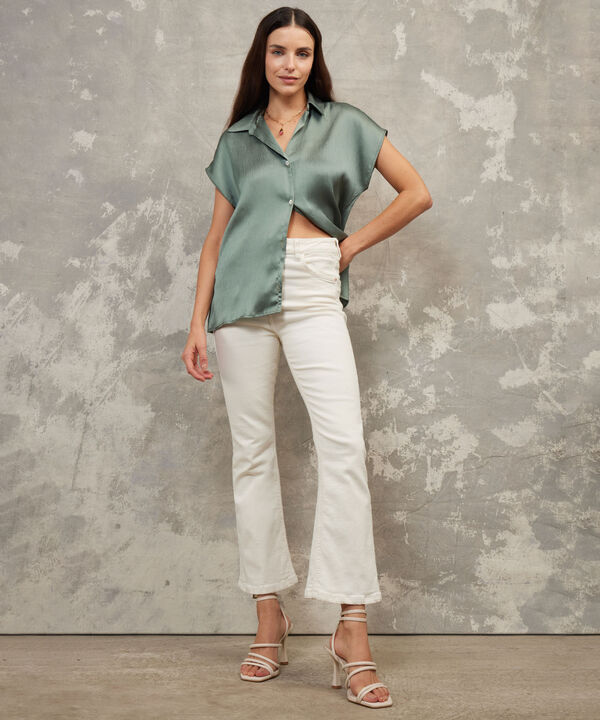 Jean Cropped Flare Tono Off White image number null