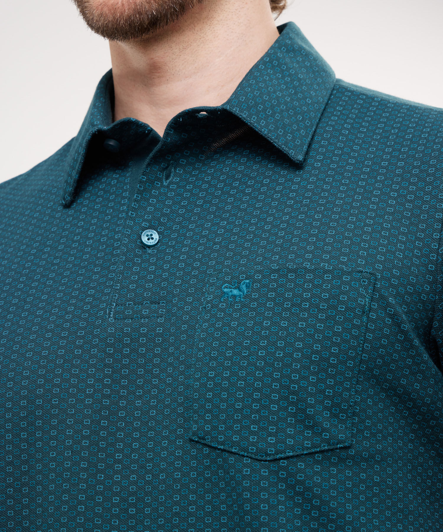 Polo Estampada, Cuello Maquina Duro Con Bolsillo, Silueta Regular Fit Blanco