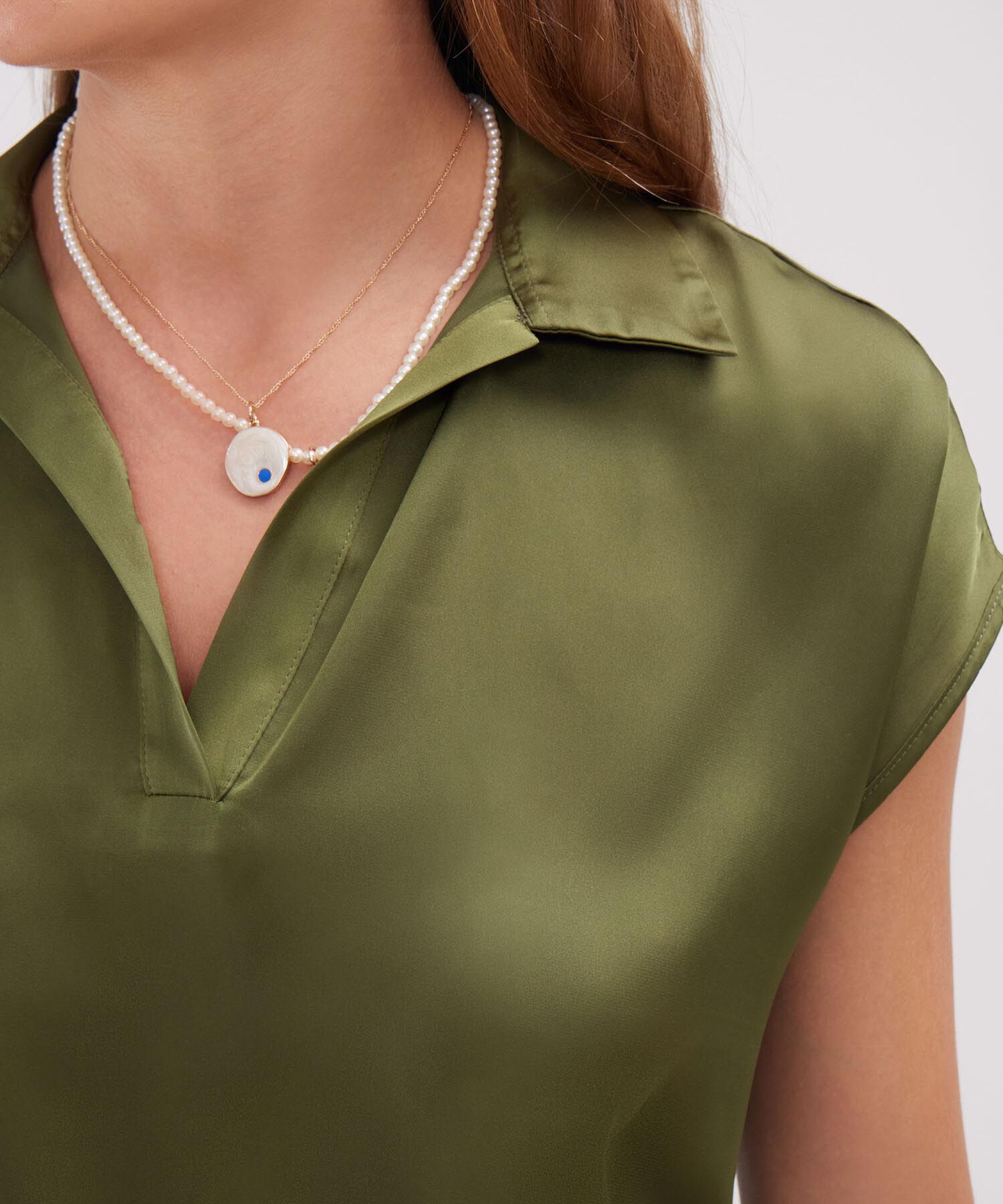 Blusa Manga Corta Corrida Unicolor  En Satin