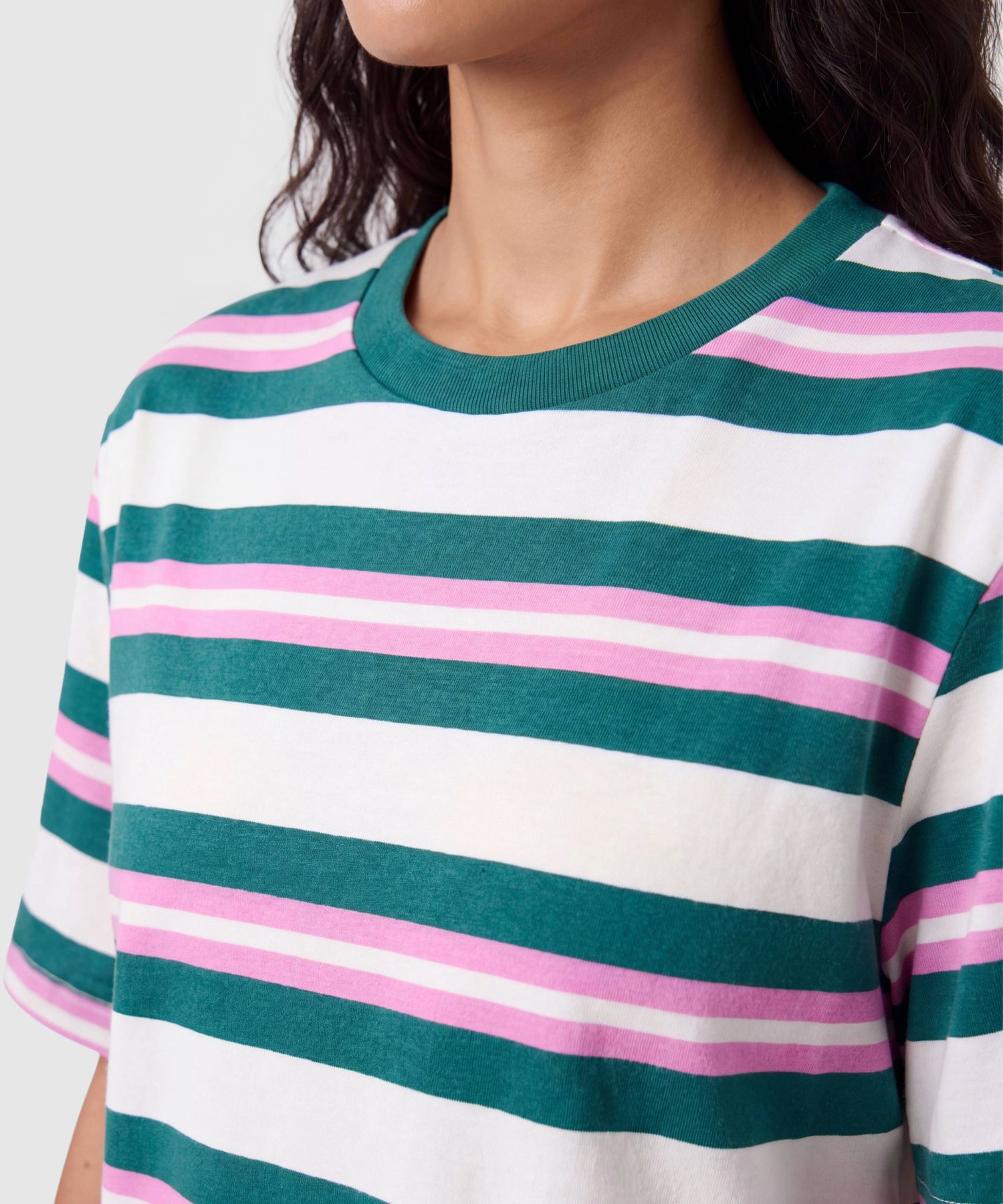 Camiseta Manga Corta A Rayas Para Mujer