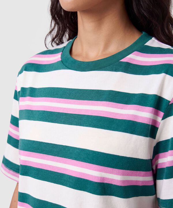 Camiseta Manga Corta A Rayas Para Mujer