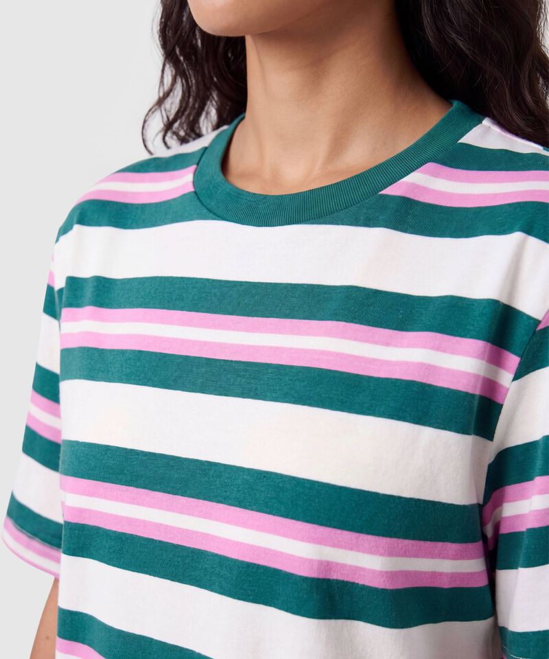Camiseta Manga Corta A Rayas Para Mujer