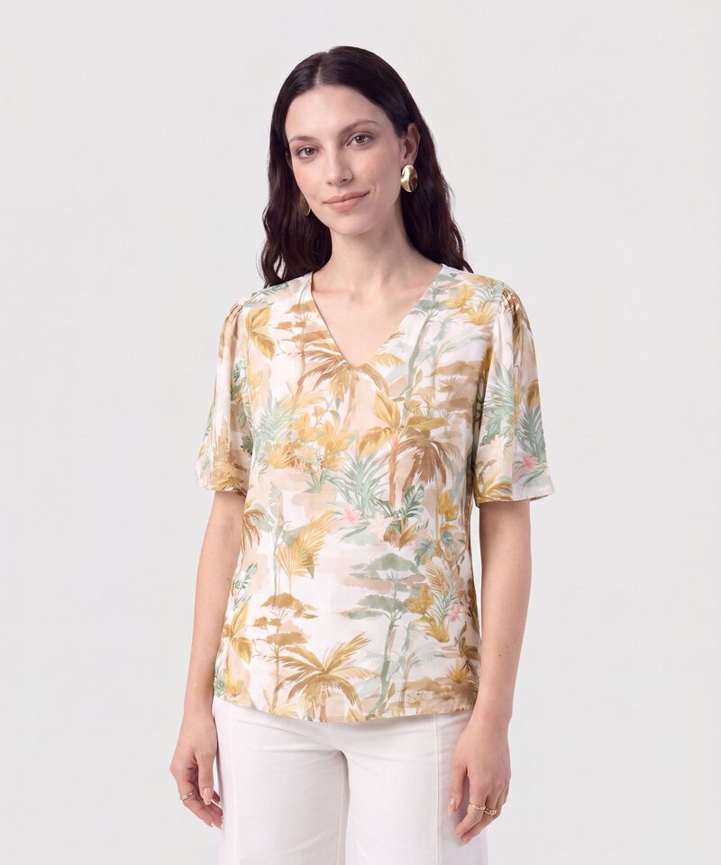 Blusa Cuello en V Manga Campana Mujer