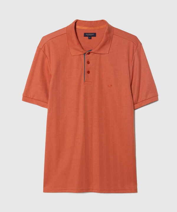 Polo Unicolor Con Textura, Cuello Y Puños Tejidos, Regular Fit