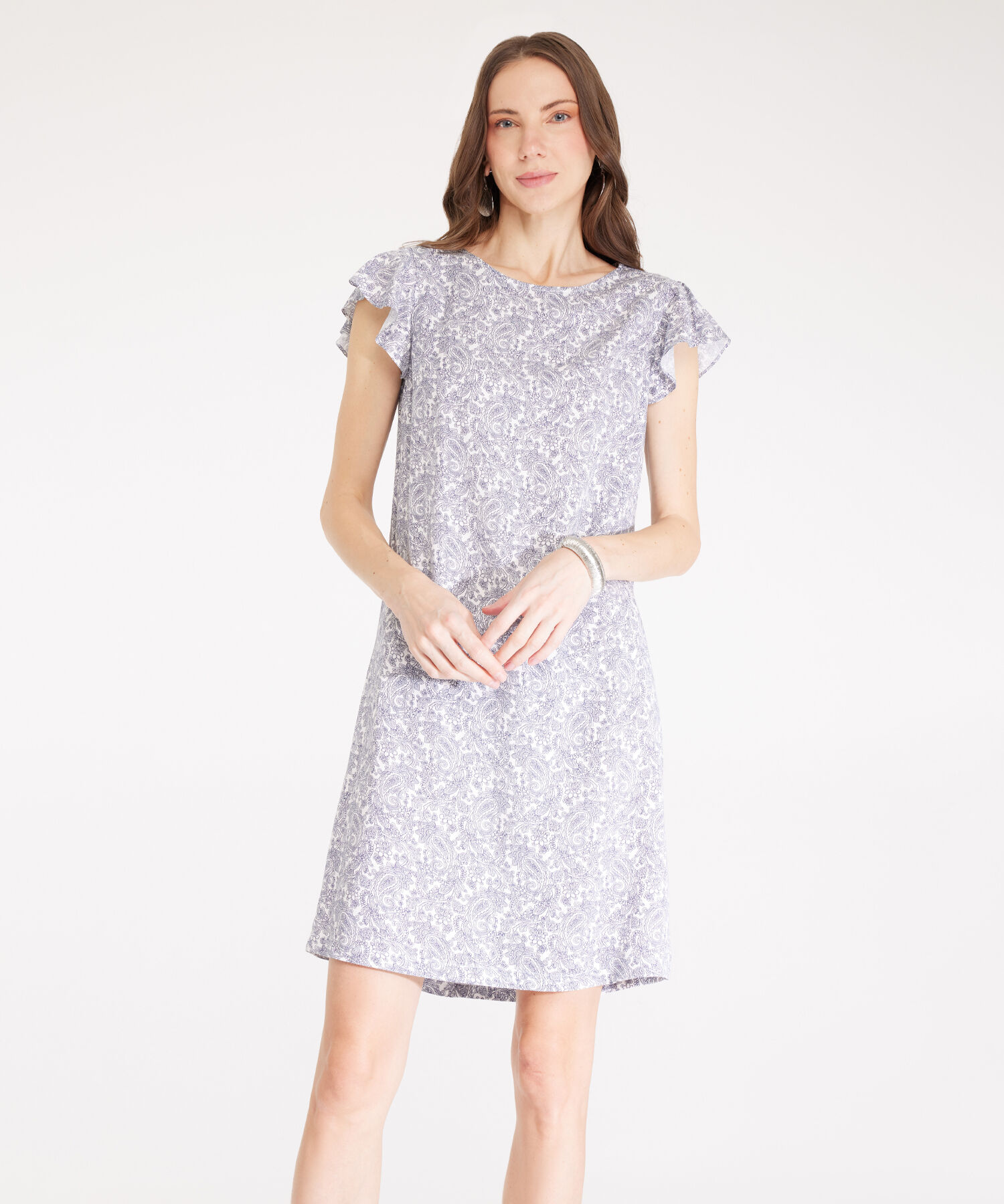 Vestido Estampado Manga Corta Con Vuelo