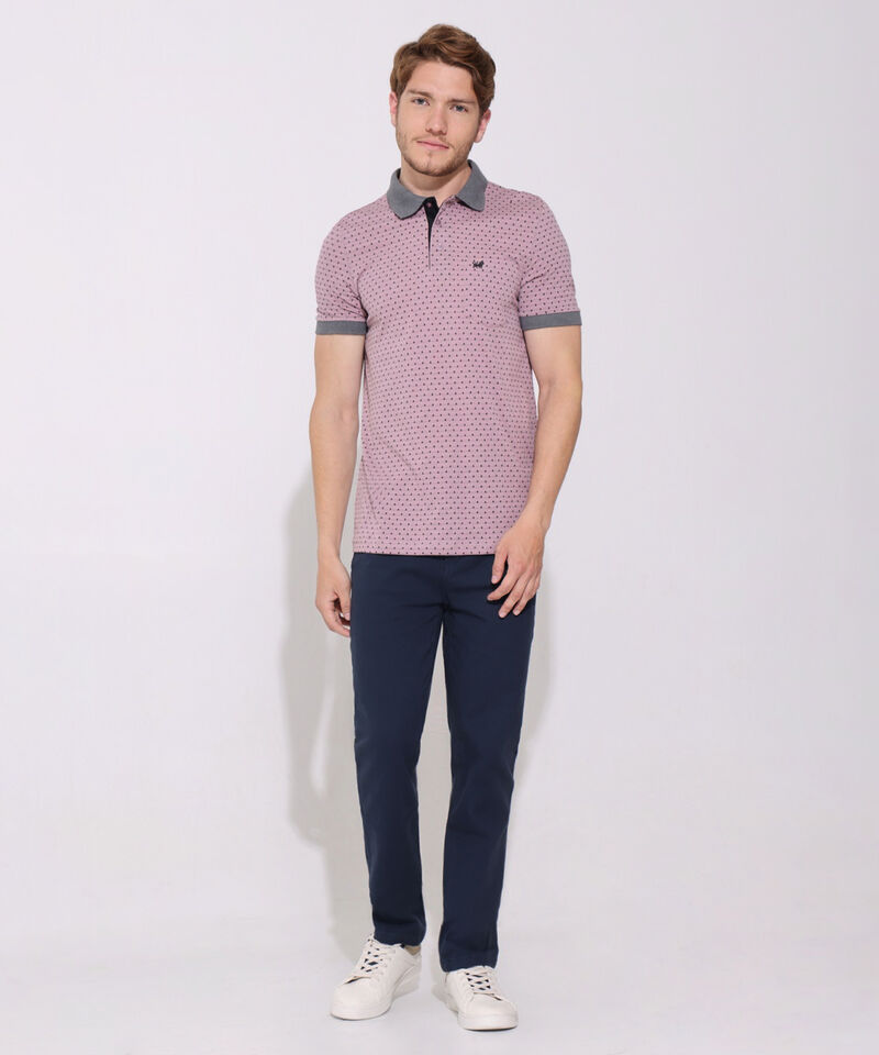 Polo Estampada, Cuello Y Puños Tejidos En Contraste Con Bolsillo, Silueta Regular Fit