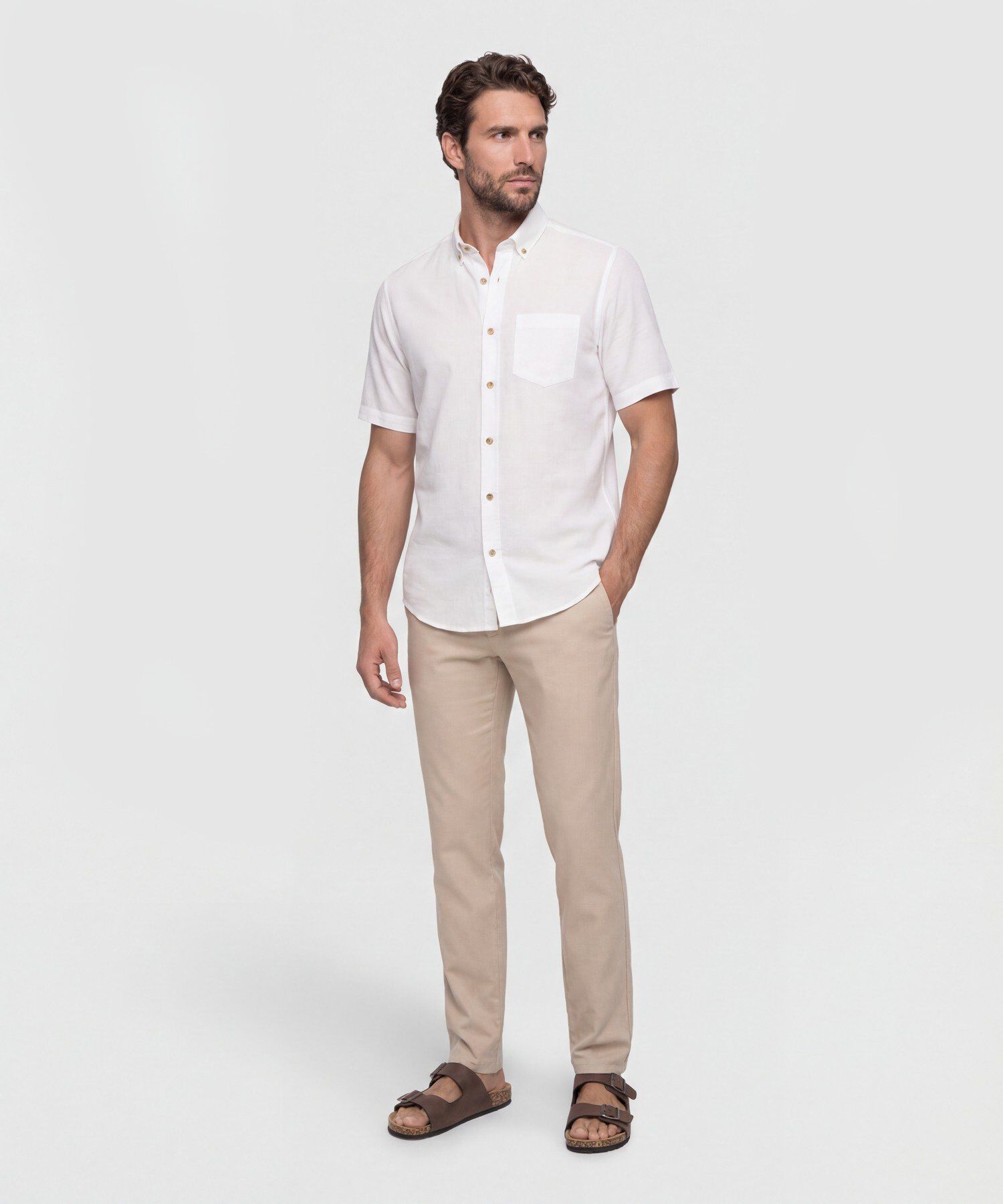 Camisa Hombre Manga Corta con Cuello Button Down