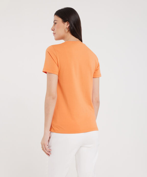 Camiseta Unicolor Cuello Redondo Con Bordado image number null