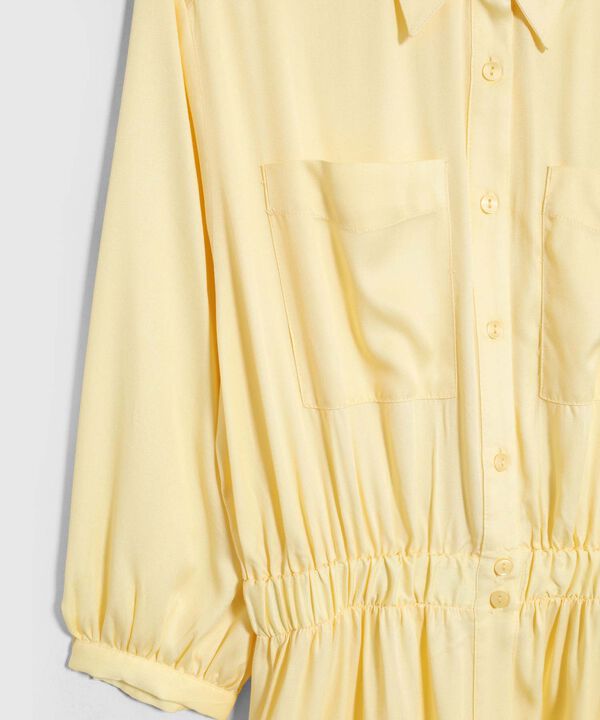 Vestido Largo Camisero Con Bolsillos Mujer