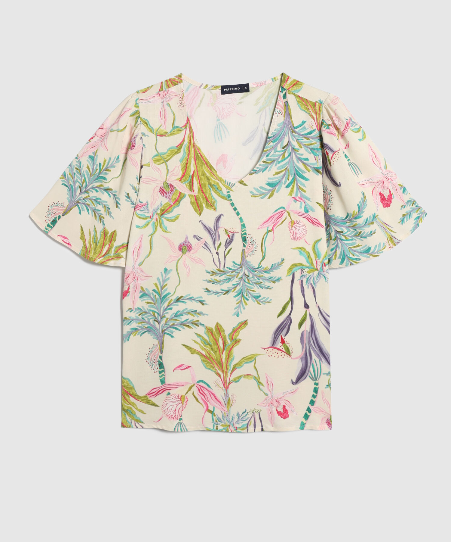 Blusa Manga Corta Escote V Estampada