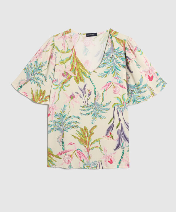 Blusa Manga Corta Escote V Estampada