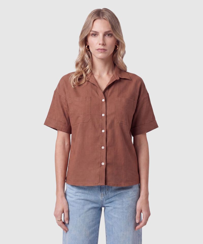 Camisa Manga Corta Con Bolsillos Mujer