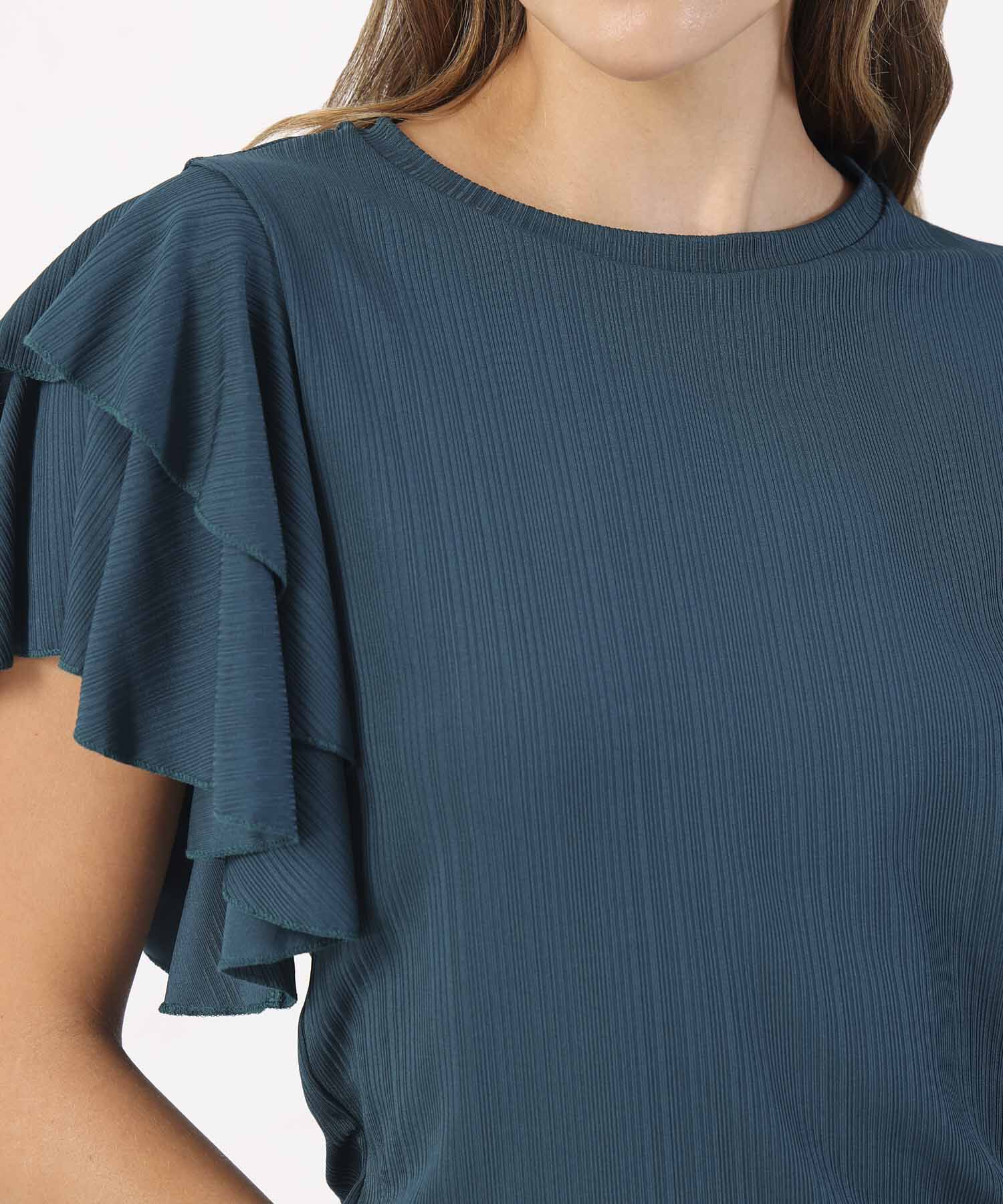 Camiseta Unicolor Textura Manga Corta Con Boleros, Tr&oacute;pico Floral