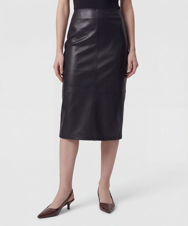 Falda Midi En Efecto Cuero