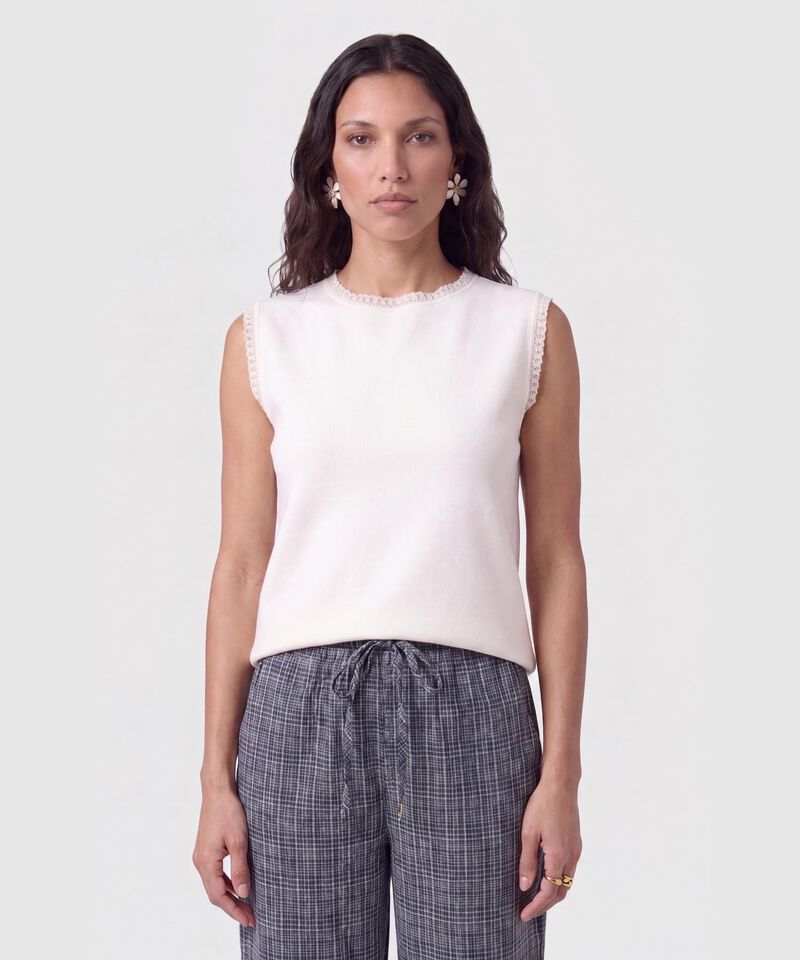 Camiseta Sin Mangas Con Encaje Para Mujer