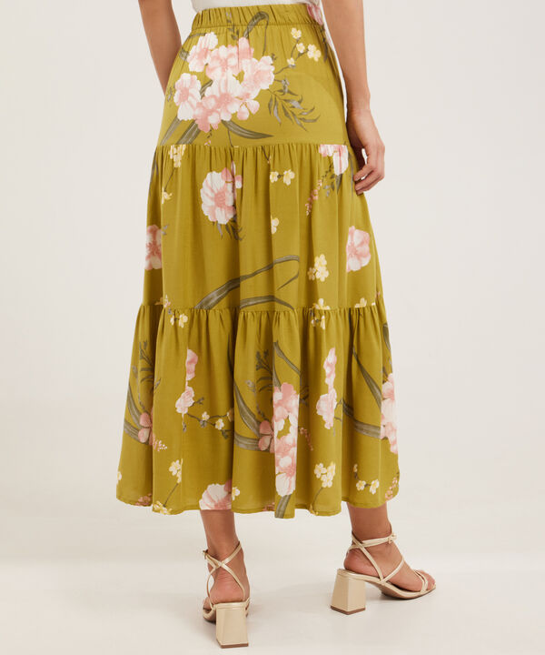 Falda Campesina Estampada Con Cintura Elástica, Trópico Floral