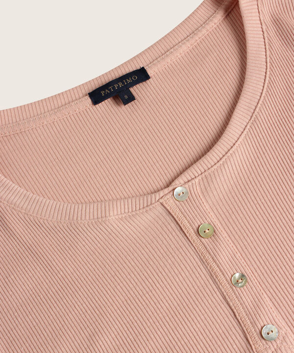 Camiseta Rib Con Botones Para Mujer
