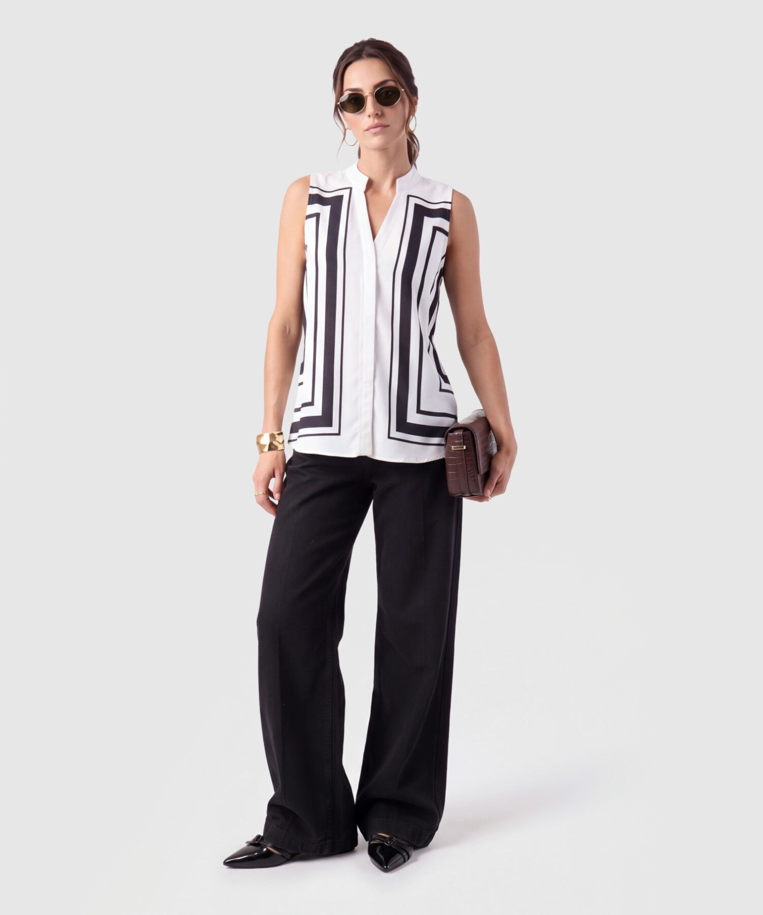 Blusa Sin Mangas Cuello Mao Para Mujer